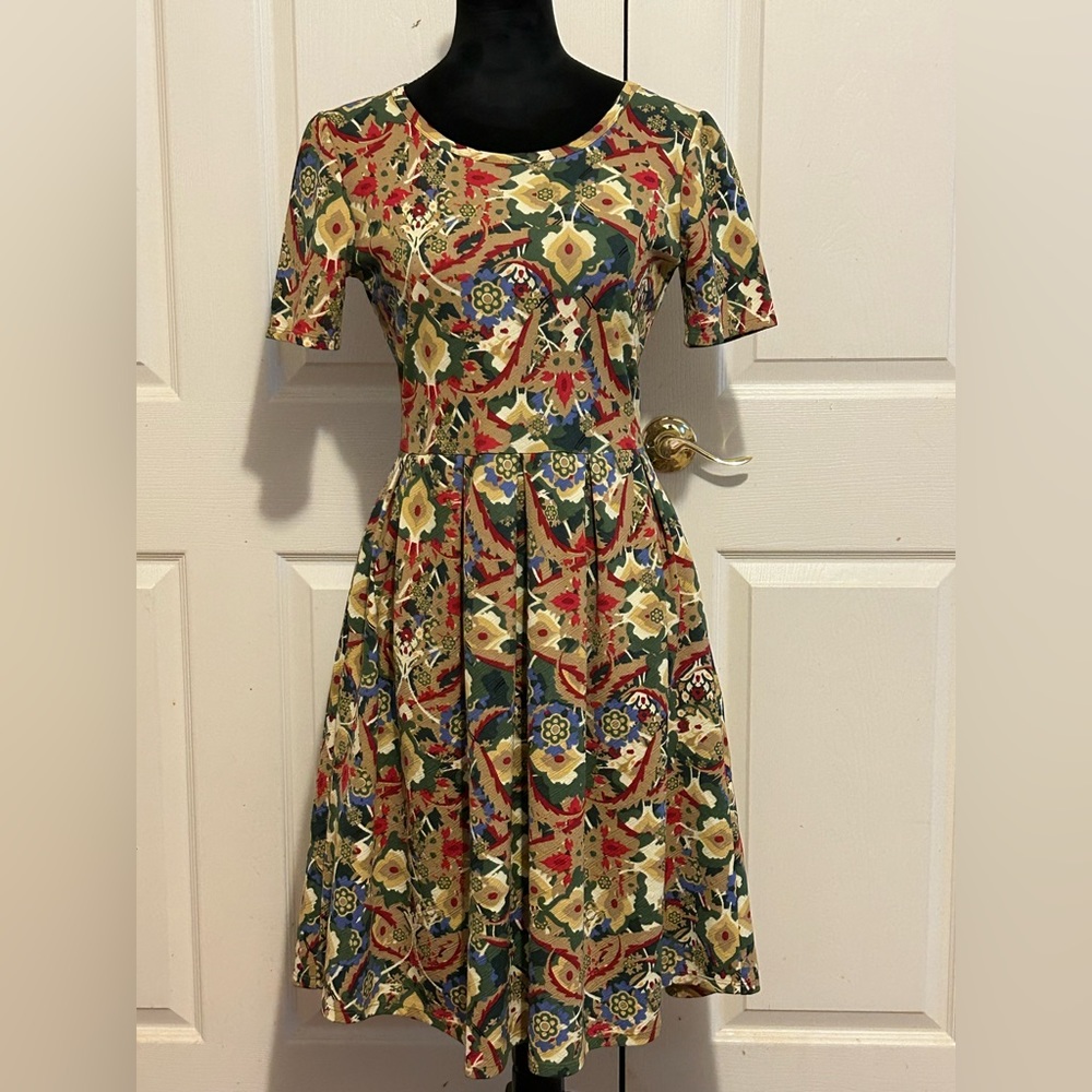 LuLaRoe Floral Red and Yellow Midi Dress
